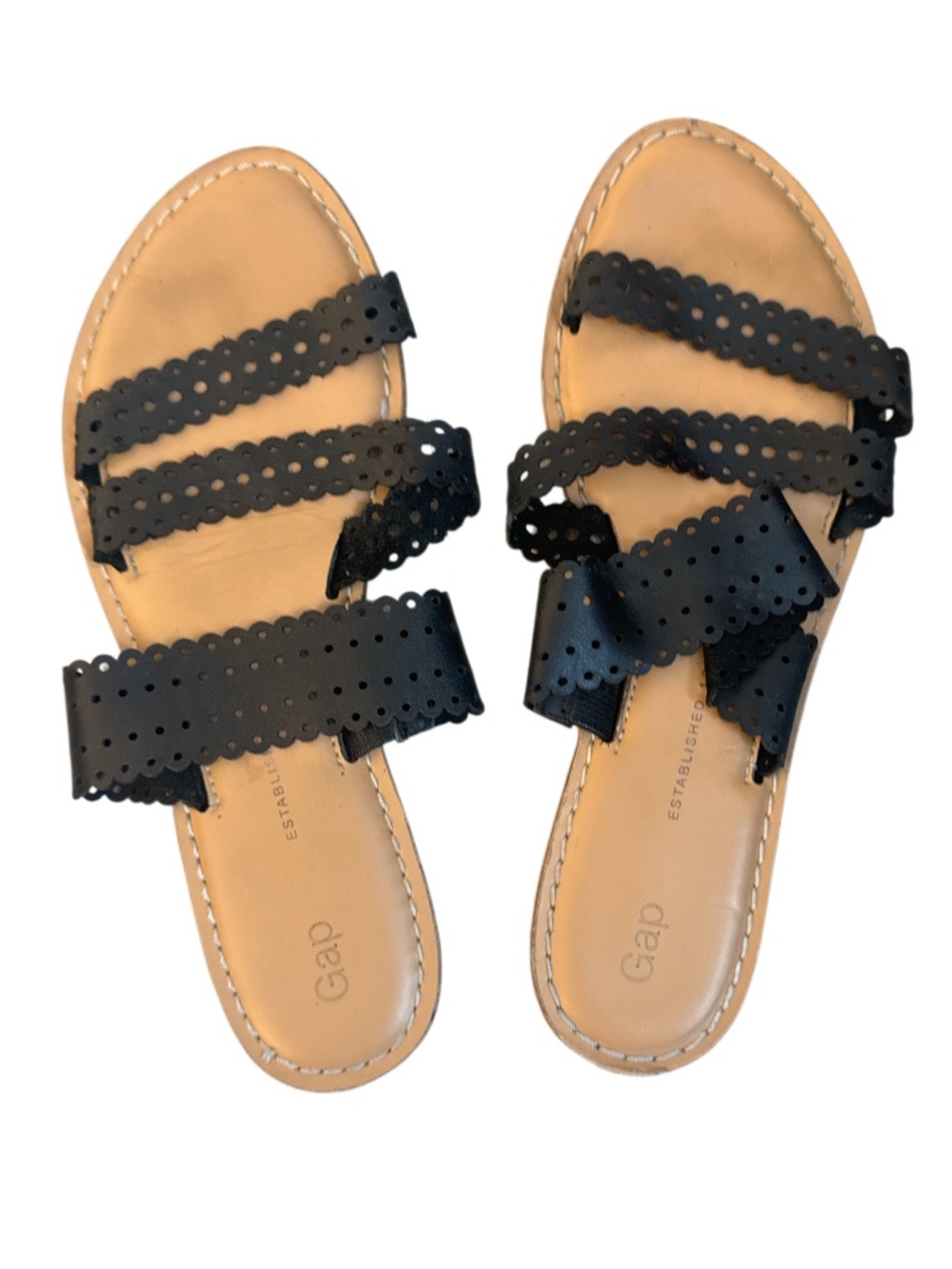 GAP Black Scalloped Triple-Strap Slide Sandals Cut Out - Size 9